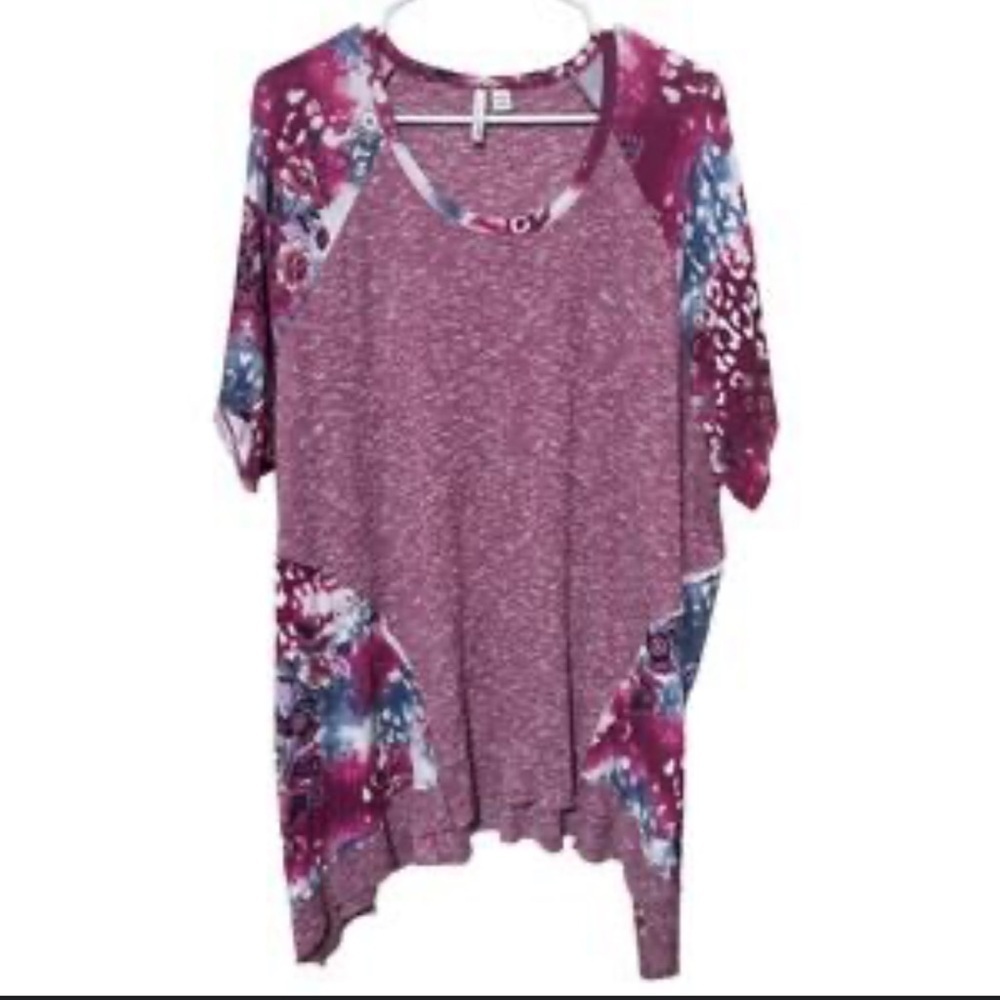 Cato Women's Burgundy and Navy Short Sleeve Top